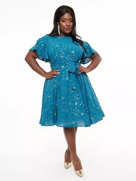 Unique Vintage Dresses & Skirts - Unique Vintage 1930s Swing Teal Sparkle Fit-and-Flare Dress
